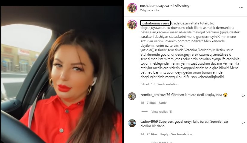 Nüşabə “OD PÜSKÜRDÜ”:“Onun-bunun ərindən doğduqlarınızla məşğul olun” (FOTO)