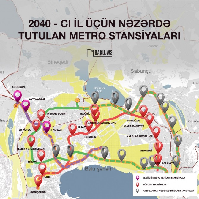 2040-cı ilə qədər Bakının bu ərazilərində metrostansiyalar olacaq(FOTO)