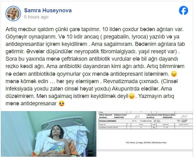 Azərbaycanlı modelin səhhəti AĞIRLAŞDI: “Bədənim ağrılara tab gətirmir” -FOTO