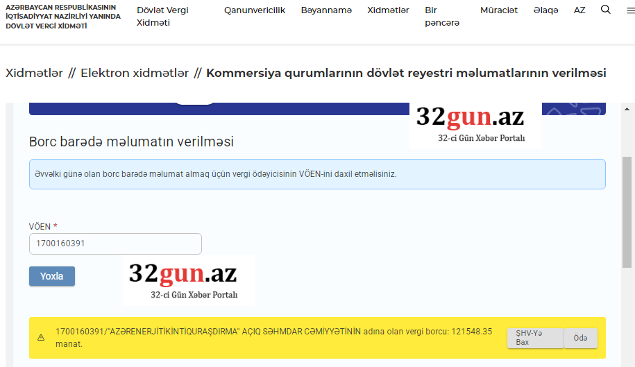 Dövlət şirkətinin vergi borcu  121 min manatı ötdü