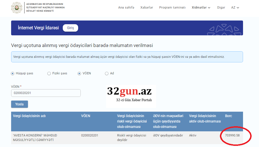 Hacı İbrahimin Xanlar Vəliyevə satdığı deyilən “Avesta Konserni” MMC-nin borcu700 mini ötüb