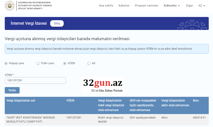 “Nort Vest Konstrakşn” MMC-nin 682 min manatdan artıq vergi borcu yaranıb